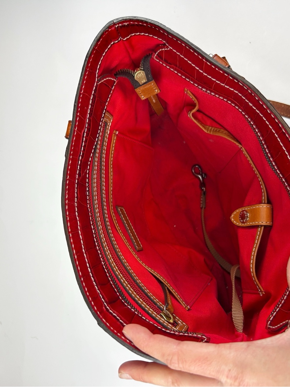 Dooney & Bourke Lexington Embossed Croc Patent Leather Tote Deep Red/Burgundy - Picture 6 of 8